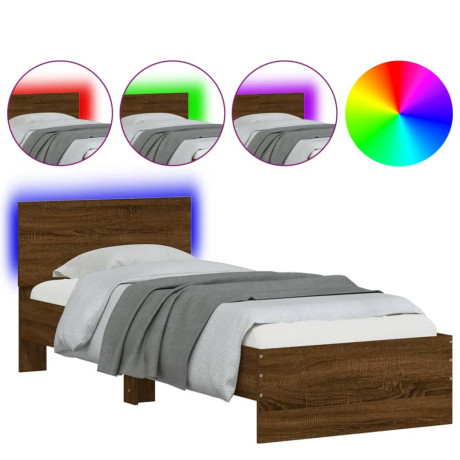 vidaXL Bedframe met hoofdbord en LED bruin eikenkleur 90x190 cm afbeelding2 - 1