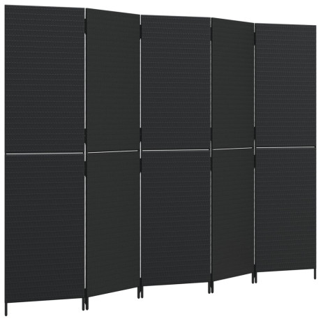 vidaXL Kamerscherm 5 panelen poly rattan zwart afbeelding2 - 1