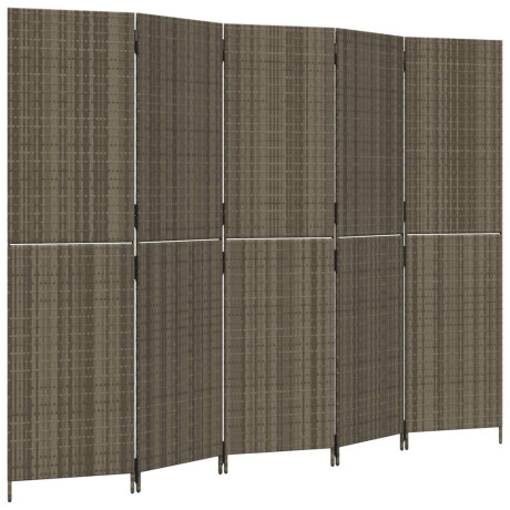 vidaXL Kamerscherm 5 panelen poly rattan grijs afbeelding2 - 1