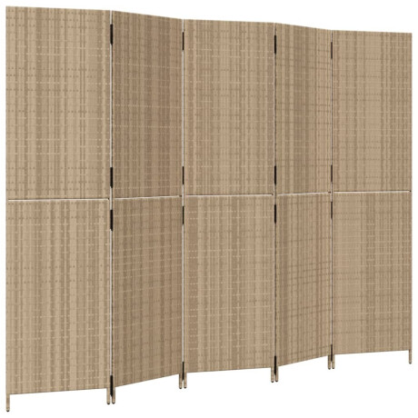 vidaXL Kamerscherm 5 panelen poly rattan beige afbeelding2 - 1