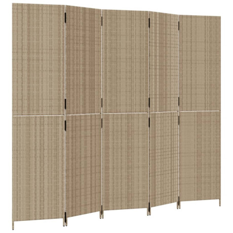 vidaXL Kamerscherm 5 panelen poly rattan beige afbeelding2 - 1
