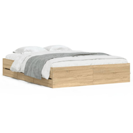 vidaXL Bedframe met lades bewerkt hout sonoma eikenkleurig 140x190 cm afbeelding2 - 1