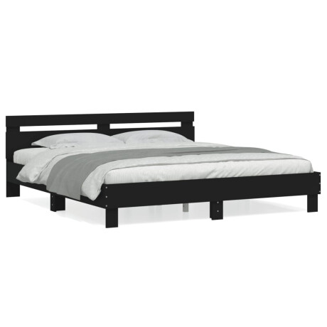 vidaXL Bedframe met hoofdeinde bewerkt hout zwart 200x200 cm afbeelding2 - 1