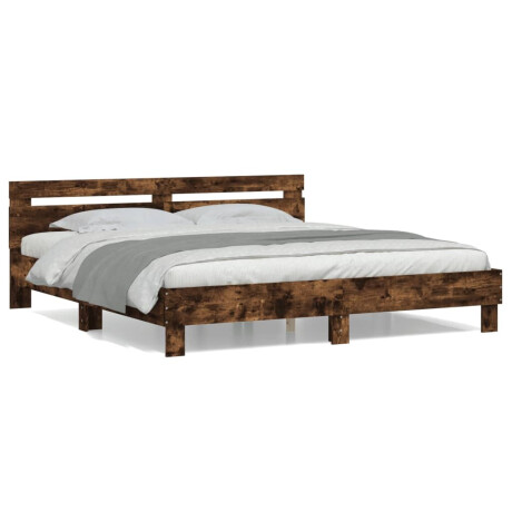 vidaXL Bedframe met hoofdeinde bewerkt hout gerookt eiken 200x200 cm afbeelding2 - 1