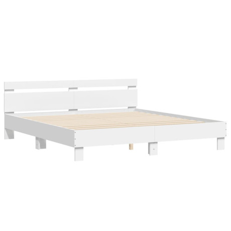 vidaXL Bedframe met hoofdbord bewerkt hout wit 180x200 cm afbeelding2 - 1