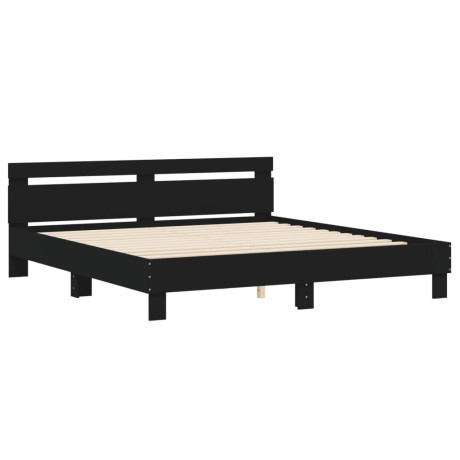 vidaXL Bedframe met hoofdbord bewerkt hout zwart 180x200 cm afbeelding2 - 1