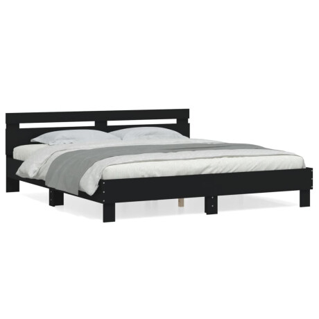 vidaXL Bedframe met hoofdbord bewerkt hout zwart 160x200 cm afbeelding2 - 1