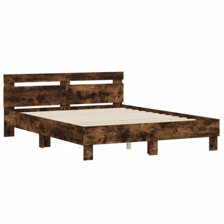 vidaXL Bedframe met hoofdeinde bewerkt hout gerookt eiken 140x200 cm afbeelding2 - 1