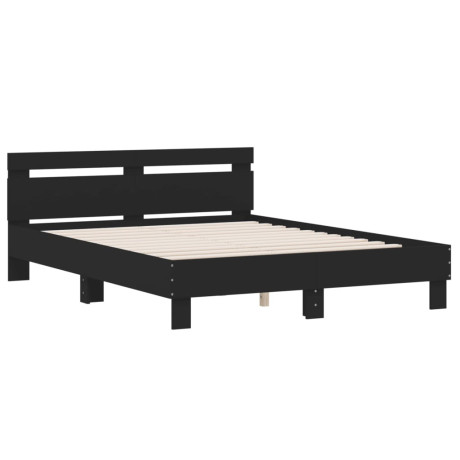 vidaXL Bedframe met hoofdbord bewerkt hout zwart 140x190 cm afbeelding2 - 1