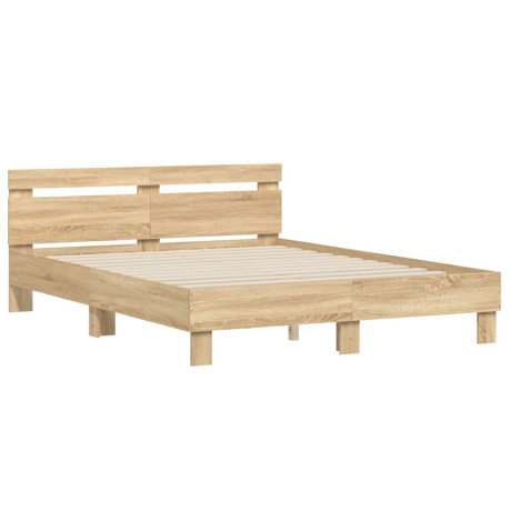 vidaXL Bedframe met hoofdeinde bewerkt hout sonoma eiken 140x190 cm afbeelding2 - 1