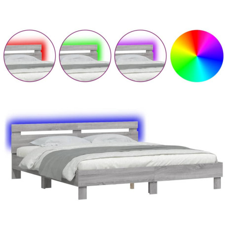 vidaXL Bedframe met hoofdeinde en LED grijs sonoma eiken 200x200 cm afbeelding2 - 1