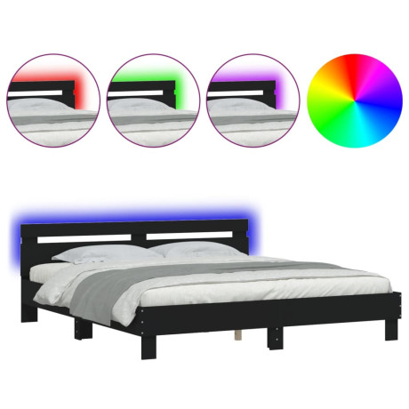 vidaXL Bedframe met hoofdeinde en LED zwart 180x200 cm afbeelding2 - 1