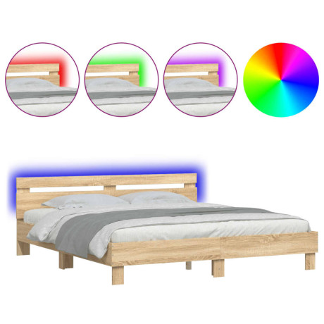 vidaXL Bedframe met hoofdeinde en LED sonoma eikenkleurig 160x200 cm afbeelding2 - 1
