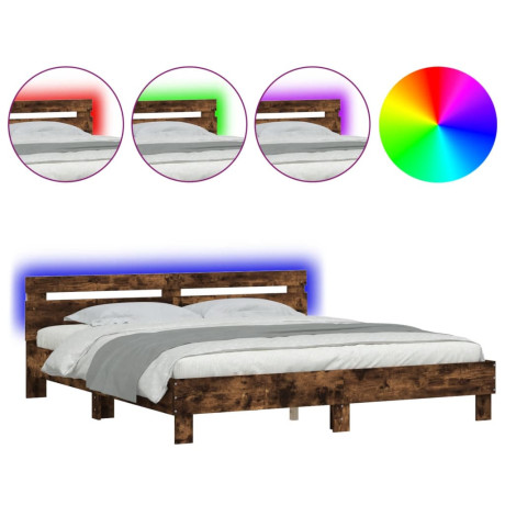 vidaXL Bedframe met hoofdeinde en LED gerookt eikenkleurig 160x200 cm afbeelding2 - 1