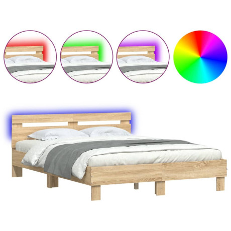 vidaXL Bedframe met hoofdeinde en LED sonoma eikenkleurig 150x200 cm afbeelding2 - 1