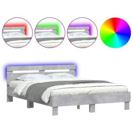 vidaXL Bedframe met hoofdeinde en LED betongrijs 140x200 cm afbeelding2 - 1