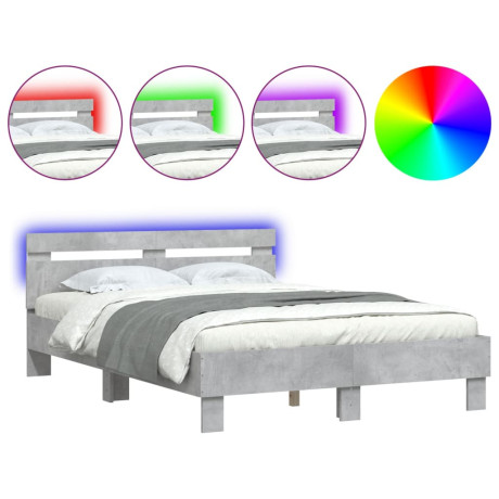 vidaXL Bedframe met hoofdeinde en LED betongrijs 120x200 cm afbeelding2 - 1