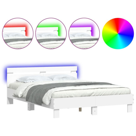 vidaXL Bedframe met hoofdeinde en LED wit 140x190 cm afbeelding2 - 1