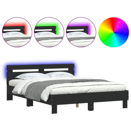 vidaXL Bedframe met hoofdeinde en LED zwart 140x190 cm afbeelding2 - 1