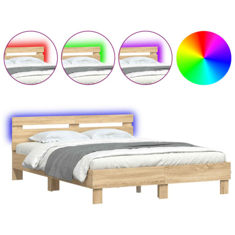 vidaXL Bedframe met hoofdeinde en LED sonoma eikenkleurig 140x190 cm afbeelding2 - 1