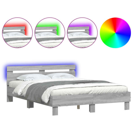 vidaXL Bedframe met hoofdeinde en LED grijs sonoma eiken 140x190 cm afbeelding2 - 1