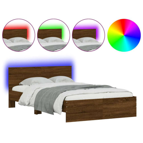 vidaXL Bedframe met hoofdeinde en LED bruin eikenkleur 140x190 cm afbeelding2 - 1
