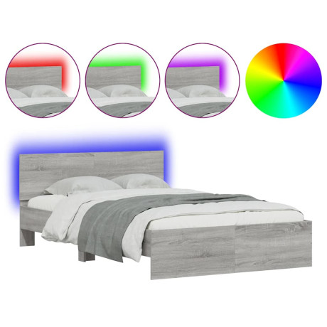 vidaXL Bedframe met hoofdeinde en LED grijs sonoma eiken 135x190 cm afbeelding2 - 1