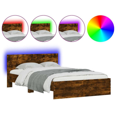 vidaXL Bedframe met hoofdeinde en LED gerookt eikenkleurig 120x190 cm afbeelding2 - 1