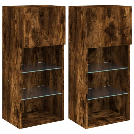 vidaXL Tv-meubels met LED-verlichting 2 st 40,5x30x90 cm gerookt eiken afbeelding2 - 1