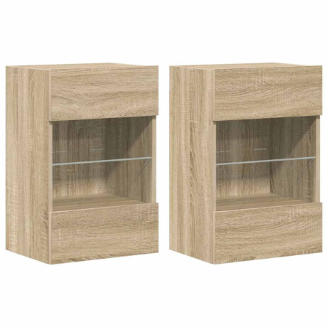 vidaXL Wandkasten met LED-verlichting voor tv 2 st 40x30x60,5 cm sonoma eikenkleurig afbeelding2 - 1