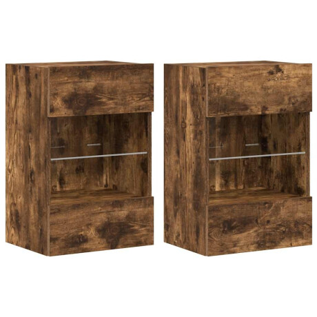 vidaXL Wandkasten met LED-verlichting voor tv 2 st 40x30x60,5 cm gerookt eikenkleurig afbeelding2 - 1