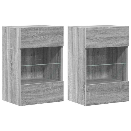 vidaXL Wandkasten met LED-verlichting voor tv 2 st 40x30x60,5 cm grijs sonoma eiken afbeelding2 - 1