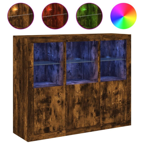 vidaXL Dressoirs met LED-verlichting 3 st bewerkt hout gerookt eiken afbeelding2 - 1