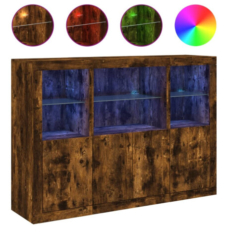 vidaXL Dressoirs met LED-verlichting 3 st bewerkt hout gerookt eiken afbeelding2 - 1