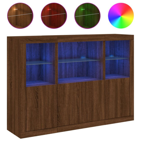 vidaXL Dressoirs met LED-verlichting 3 st bewerkt hout bruineikenkleur afbeelding2 - 1