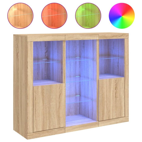 vidaXL Dressoirs met LED-verlichting 3 st bewerkt hout sonoma eiken afbeelding2 - 1