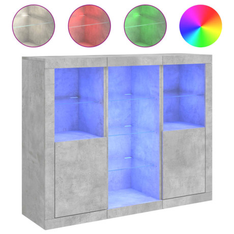 vidaXL Dressoirs met LED-verlichting 3 st bewerkt hout betongrijs afbeelding2 - 1
