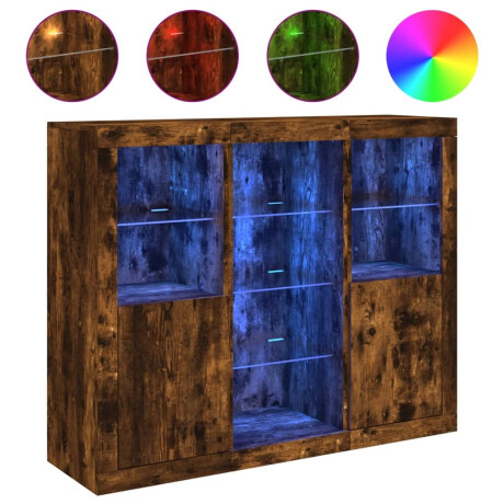 vidaXL Dressoirs met LED-verlichting 3 st bewerkt hout gerookt eiken afbeelding2 - 1