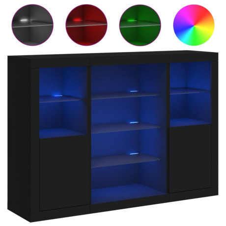 vidaXL Dressoirs met LED-verlichting 3 st bewerkt hout zwart afbeelding2 - 1