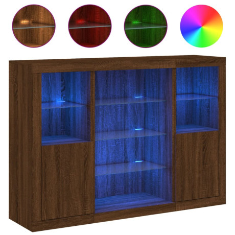 vidaXL Dressoirs met LED-verlichting 3 st bewerkt hout bruineikenkleur afbeelding2 - 1