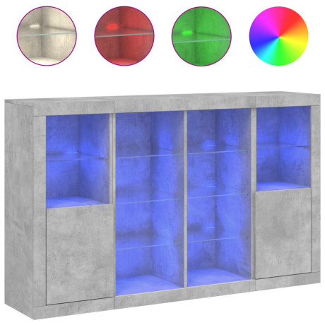 vidaXL Dressoirs met LED-verlichting 3 st bewerkt hout betongrijs afbeelding2 - 1