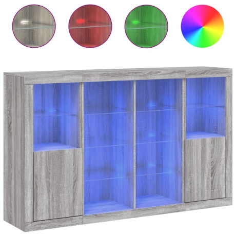 vidaXL Dressoirs met LED-verlichting 3 st bewerkt hout grijs sonoma afbeelding2 - 1