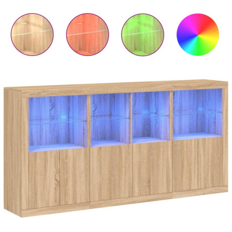 vidaXL Dressoir met LED-verlichting 202x37x100 cm sonoma eikenkleurig afbeelding2 - 1