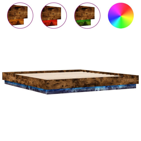 vidaXL Bedframe met LED-verlichting gerookt eikenkleurig 180x200 cm afbeelding2 - 1