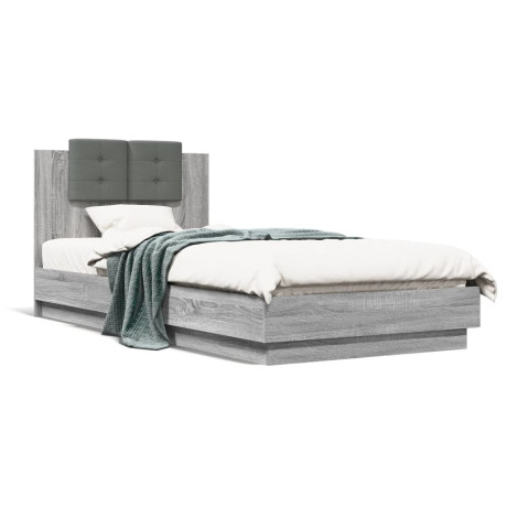 vidaXL Bedframe met hoofdeinde bewerkt hout grijs sonoma 90x200 cm afbeelding2 - 1