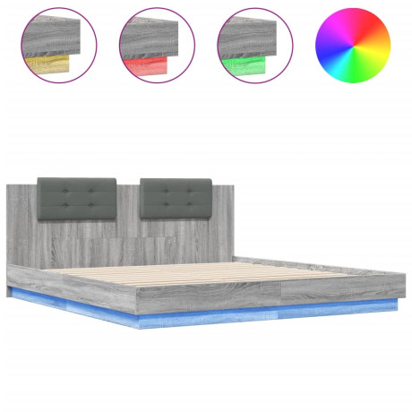 vidaXL Bedframe met hoofdbord en LED grijs sonoma eiken 200x200 cm afbeelding2 - 1