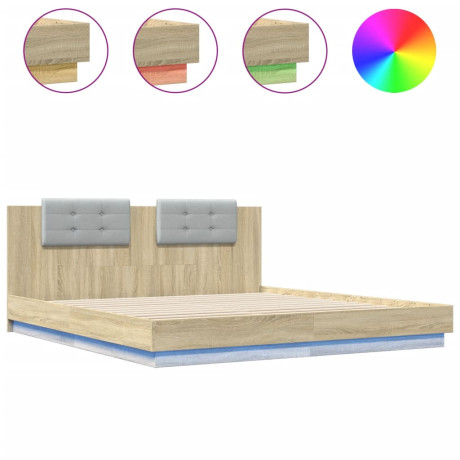 vidaXL Bedframe met hoofdbord en LED sonoma eikenkleurig 180x200 cm afbeelding2 - 1