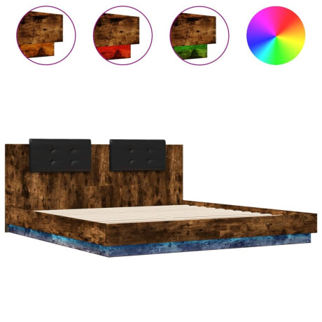 vidaXL Bedframe met hoofdbord en LED gerookt eikenkleur 180x200 cm afbeelding2 - 1