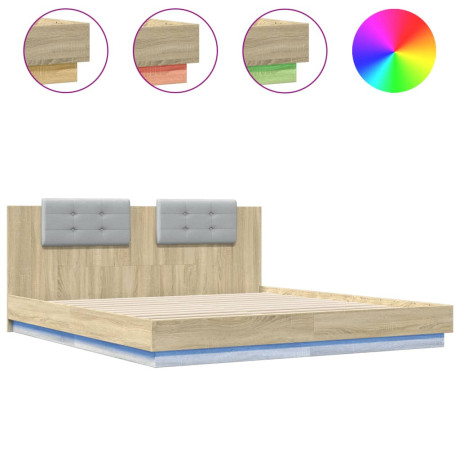 vidaXL Bedframe met hoofdbord en LED sonoma eikenkleurig 160x200 cm afbeelding2 - 1