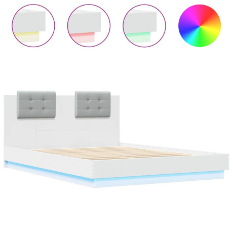 vidaXL Bedframe met hoofdeinde en LED-verlichting wit 150x200 cm afbeelding2 - 1